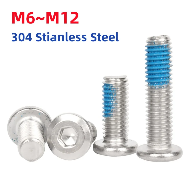 Baut Rivet Furnitur Kepala Datar Besar Hexagon Soket Allen Baja Tahan Karat 304 M6~M12 Setengah Berlapis Lem Biru