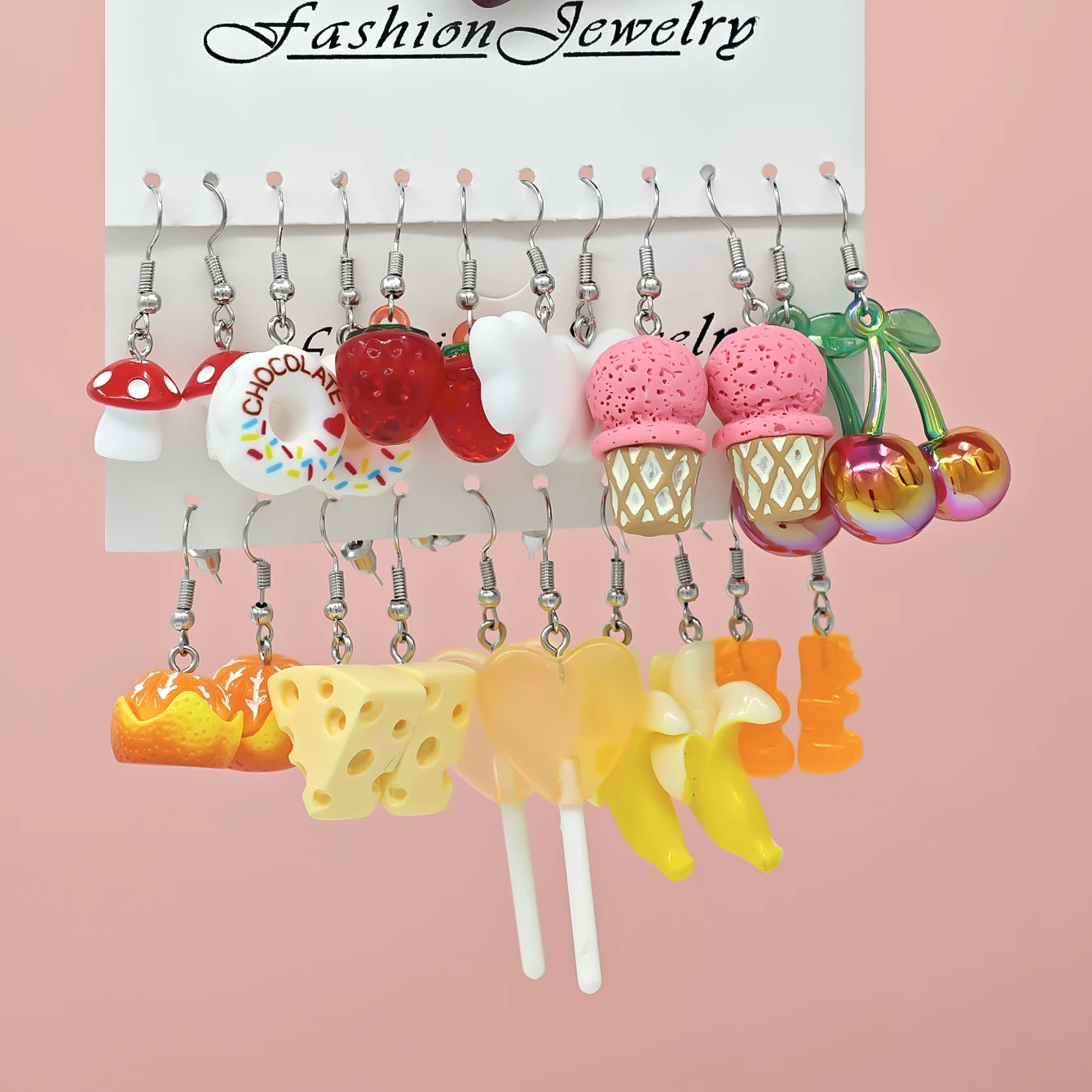 20pcs Cross border hot selling acrylic resin lollipop star simulation food cheese banana lollipop earring set