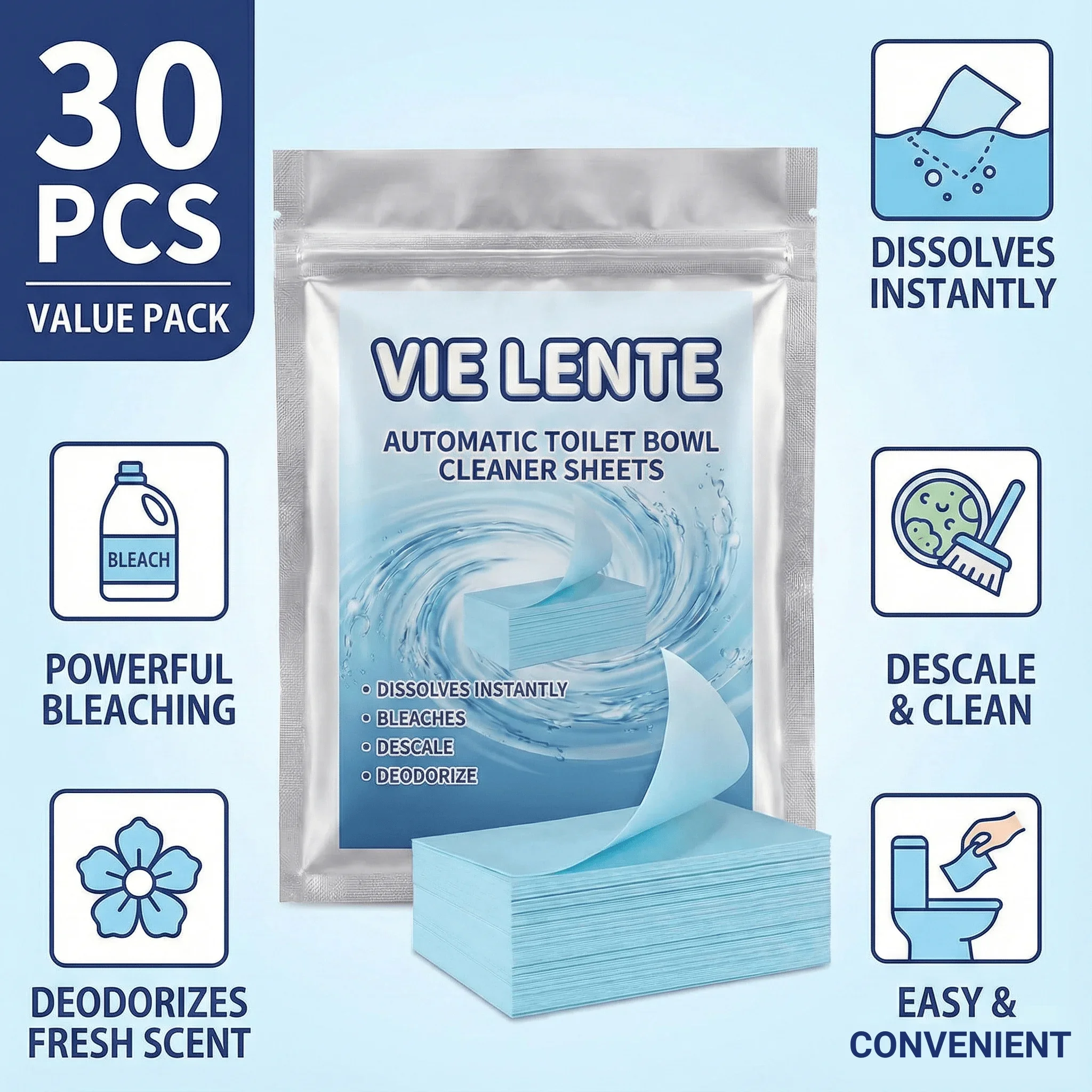 Deep Cleaning Toilet Cleaner Strips Descaling Blue Detergent Sheets Septic Safe Dissolving Eco Foam Eco-Friendly Bathroom Wash
