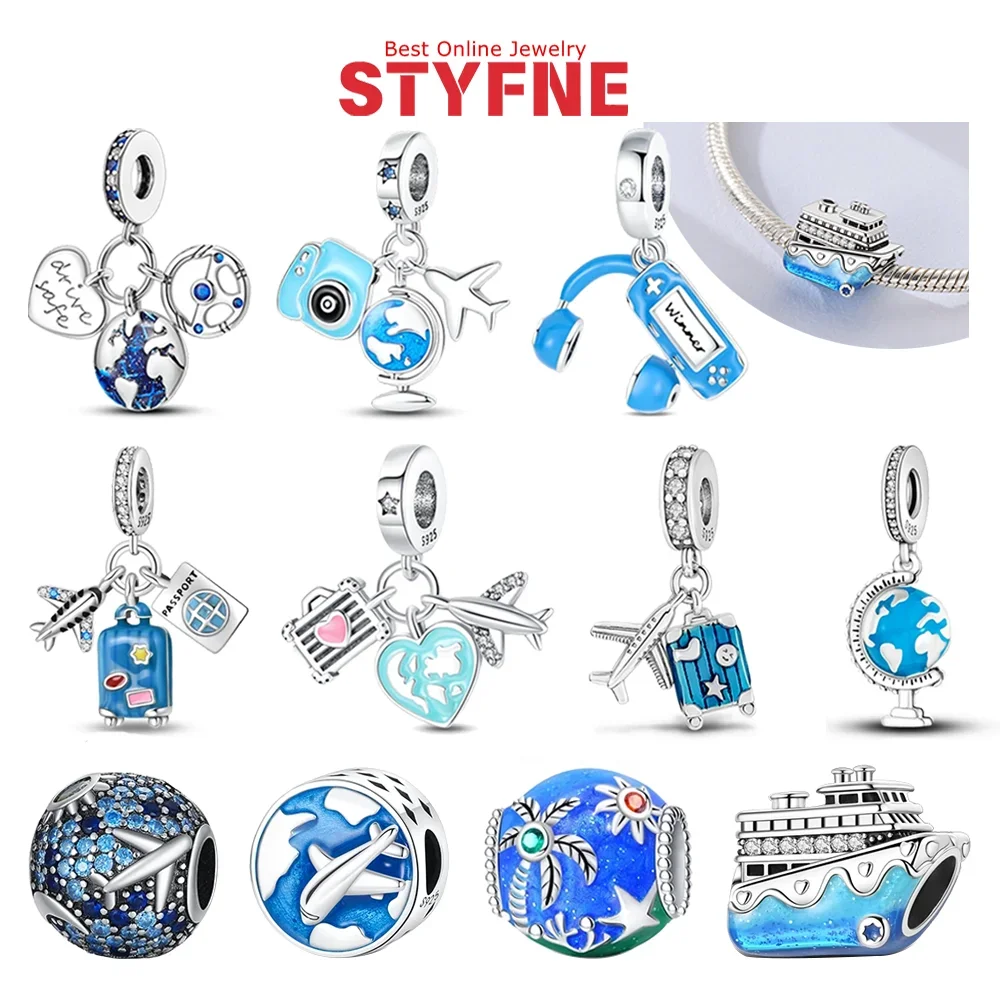 

925 Silver Earth Plane Camera Suitcase Ship Beads Pendants Fit Diy Original Necklace Bracelet Women Jewelry Gift