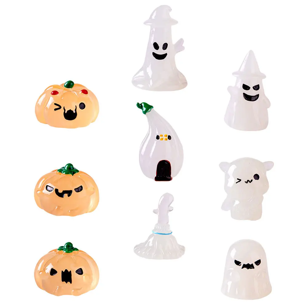 

9Pcs Glow in The Dark Halloween Decor Resin Mini Landscape Props for Micro Scene Layout and Desktop Home Adornment