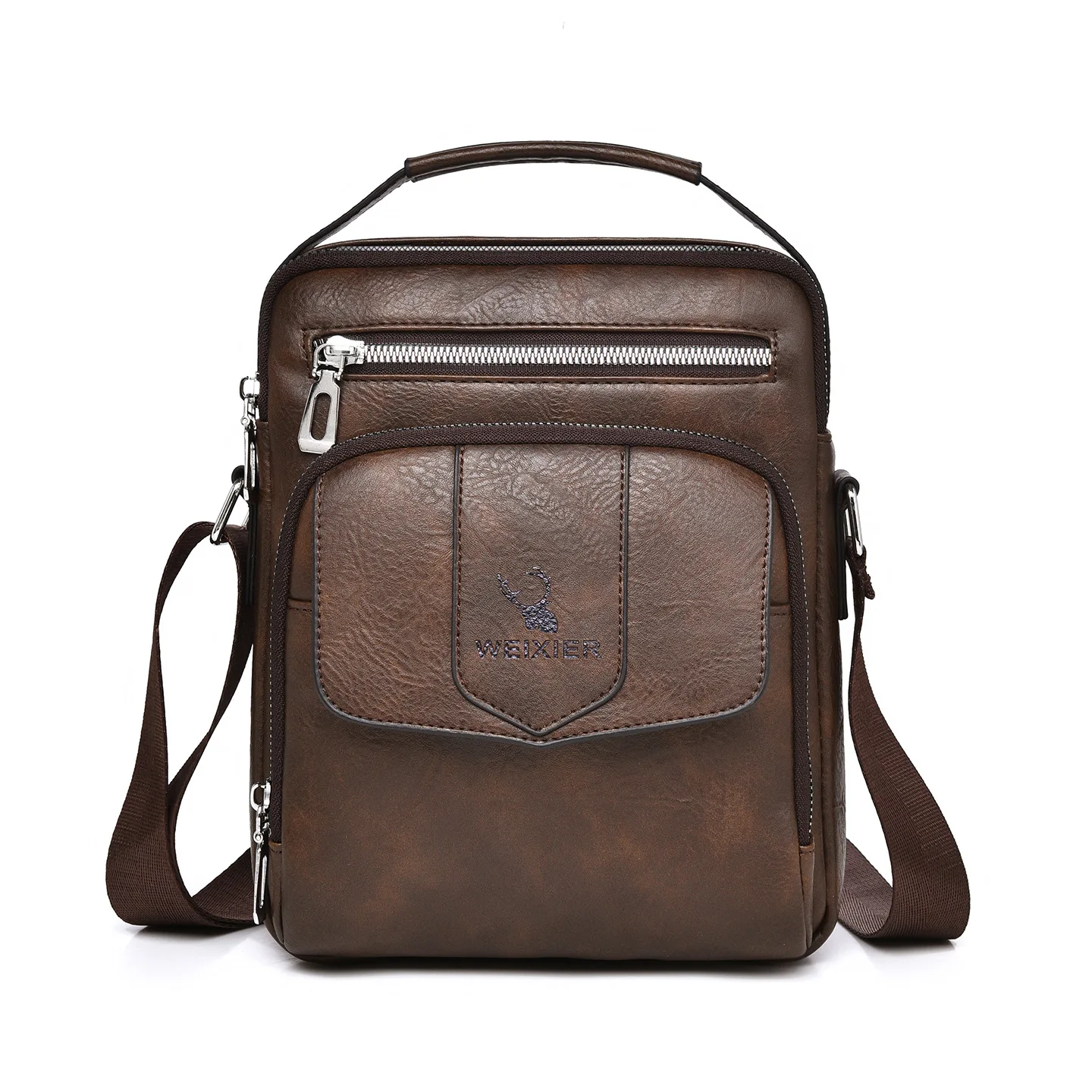 Retro PU Leather Male Messenger Bag Handheld Crossbody Shoulder Bag Multi Layer Storage For Outdoor Commute Daily Use