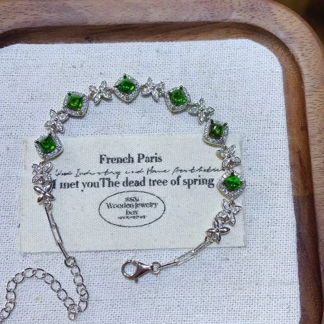 

KJJEAXCMY Natural Diopside Bestseller Bracelet High Clarity Lustrous Color Locking S925 Silver Electroplated Jewelry Gift