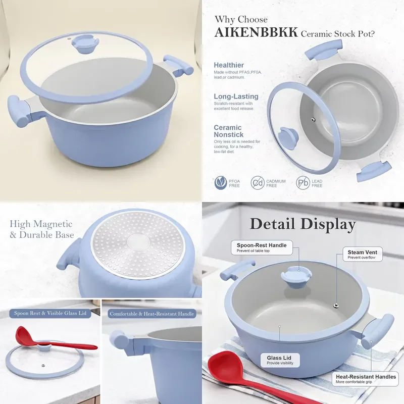 6L Aluminum Cast Pot with Glass Lid Ceramic Non-Stick Induction Cooker Soup Pot PFAS Free Wholesale Cookware