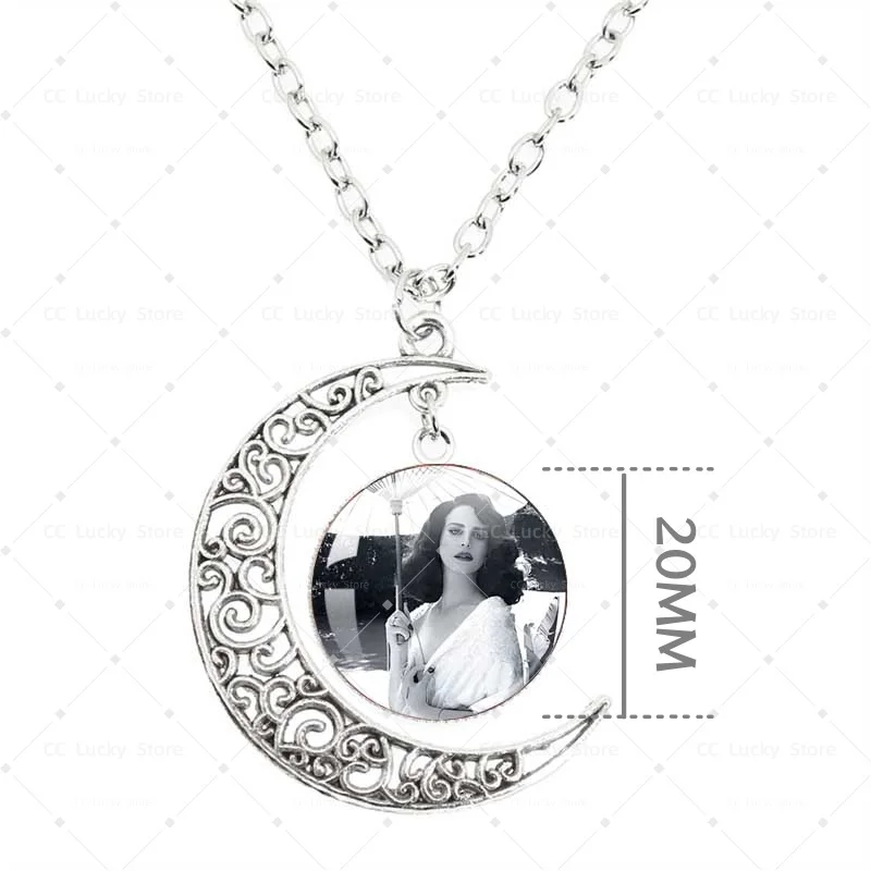 Lana Del Rey Peach Round Moon Necklace Men Women Pendant Gift Singer Glass Handmade Necklace Fans Jewelry Gifts Born To Die