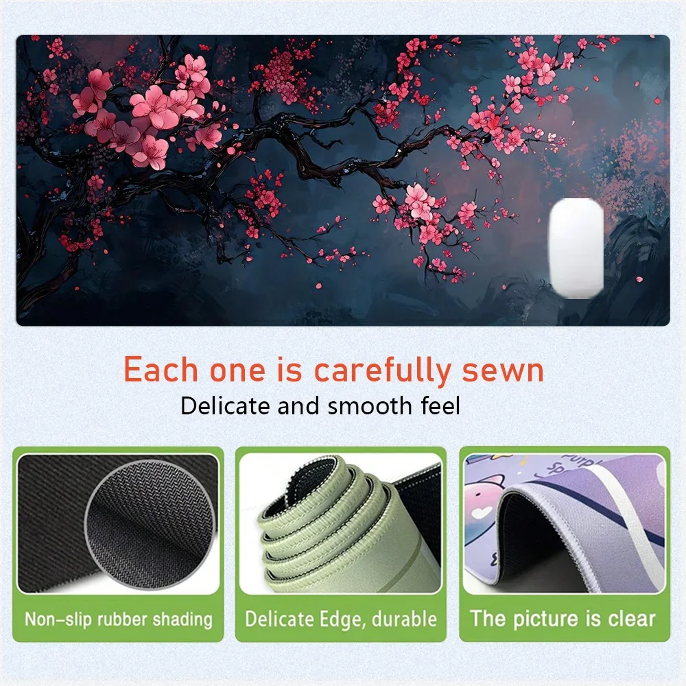 Alas Mouse Cherry Blossom Aksesoris Meja Besar Alas Meja Alas Mouse dengan Dasar Karet dan Tepi Jahitan Alas Mouse Anti Selip untuk Kantor
