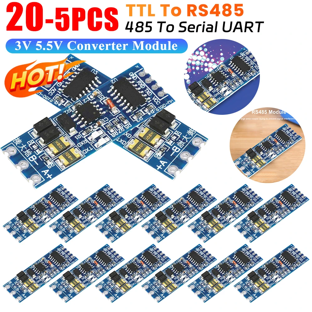 5-20PC TTL To RS485 Module Hardware Automatic Flow Control Module Serial UART Level Mutual Conversion Power Supply Module 3.3/5V