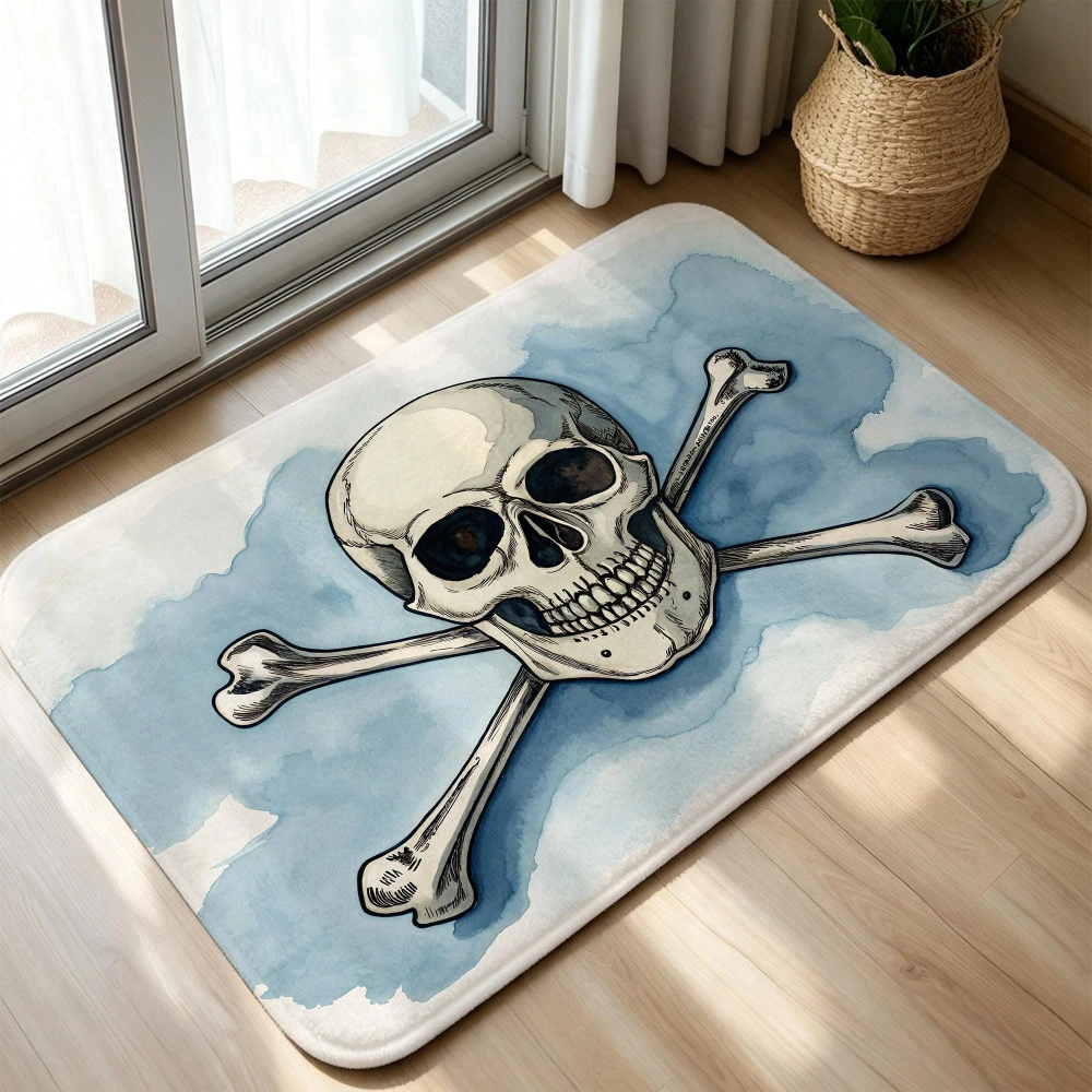 Watercolor Skull Doormat Gothic Crossbones Welcome Rug Retro Pirate Area Rug Floor Mat Living Room Bedside Floor Decor Mat