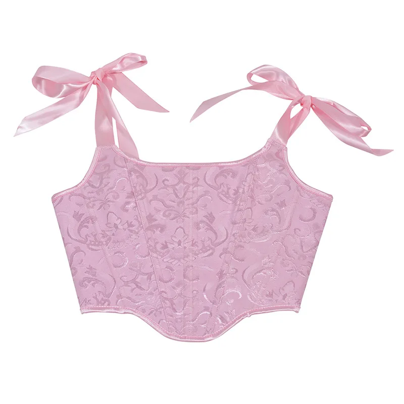 Satin Sexy Jacquard Tube Tank Solid Sleeveless Bandage Hollow Out Slim Skinny Corset Tops Casual Elegant Female Vest