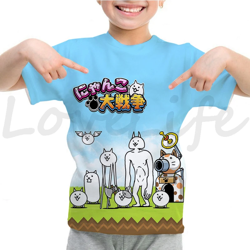 Children The Battle Cats T Shirt Kids Summer Short Sleeve Harajuku Tshirt Cartoon Game 3D T-shirt Boys Girl Casual Tops Camiseta