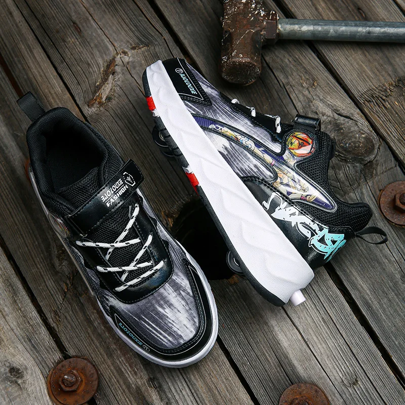 Youth New Roller Shoes High Quality Casual With 4 Wheels Parkour Boys Girls Parkour Semi Professional Deformation Skate Shoes