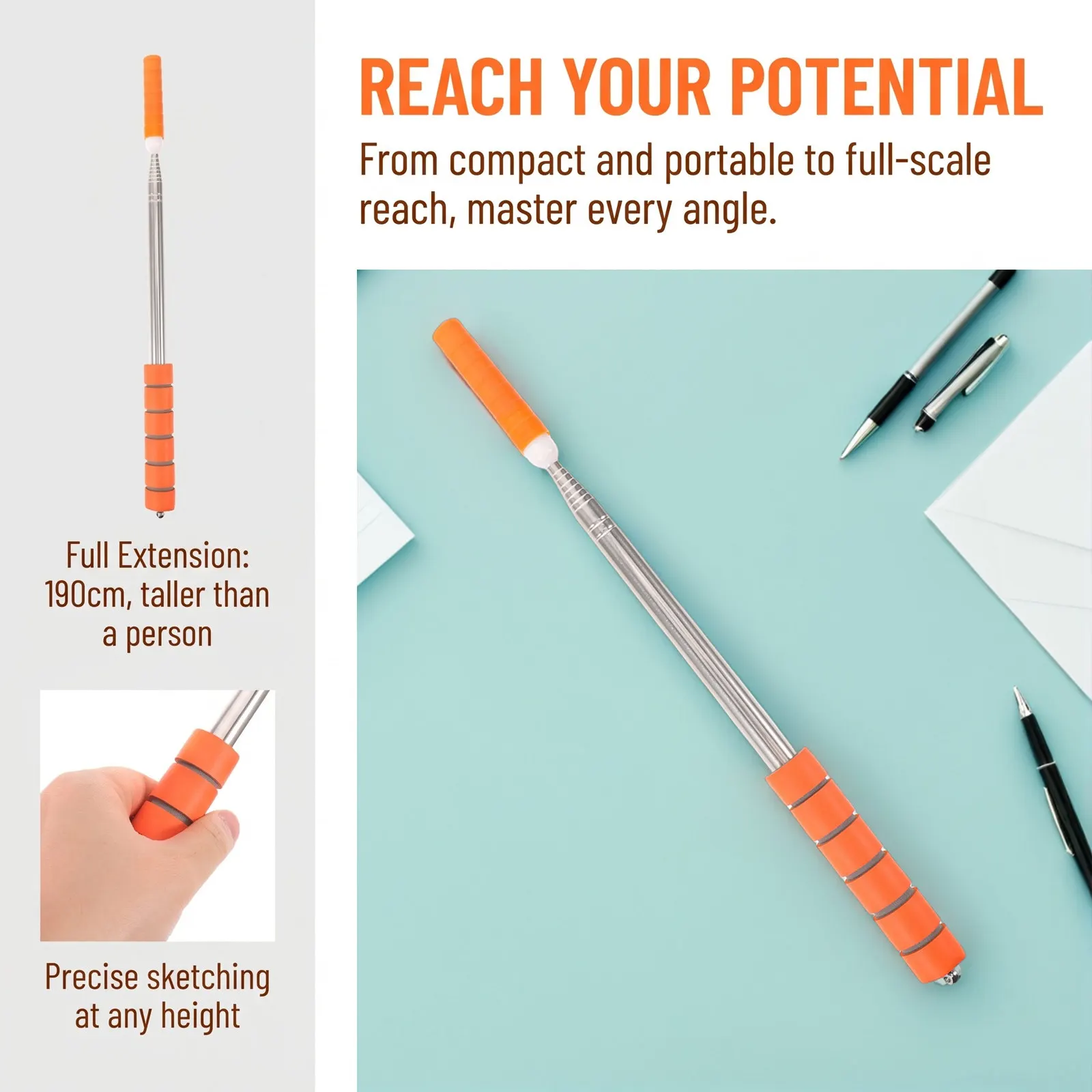 2Pcs Telescopic Chalk Holder Extension Pole Adjustable for Chalkboard Wall Sketching Tool Classroom Mural Chalk Drawing Support