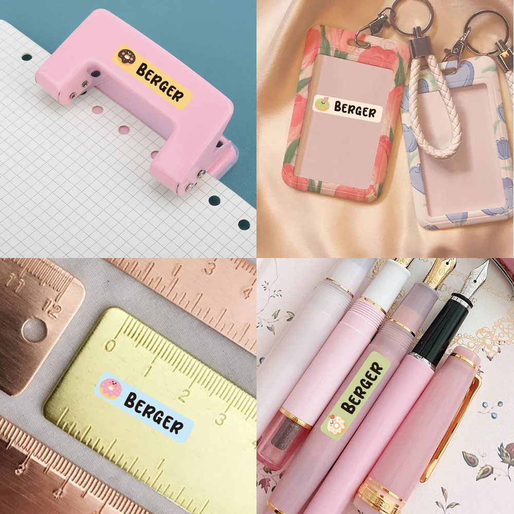 Custom Doughnut Name Sticker,Transparent Waterproof Stickers for Kids,diy Name Labels for School Bottles Pen Box Mug Uniform