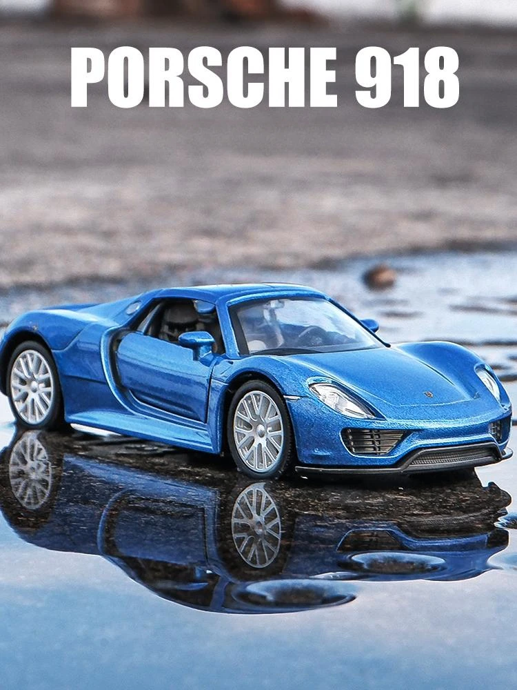 1/36 Porsche 918 Spyder Convertible Toy Car Model For Children RMZ CiTY Welly Diecast Miniature Pull Back Collection Gift Boys