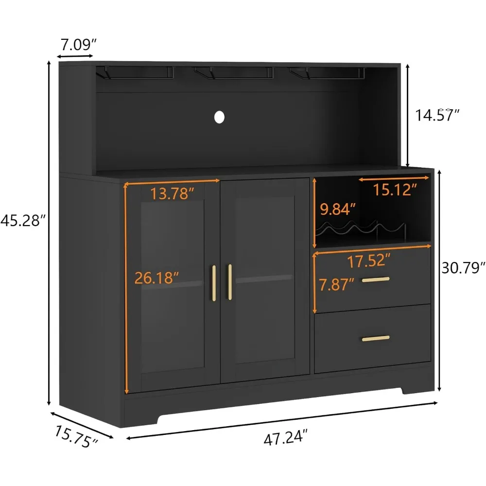Armadietto da bar per vino con luce a LED, mobile da caffè per la casa con portabottiglie per vino e bicchieri, credenza da buffet da cucina