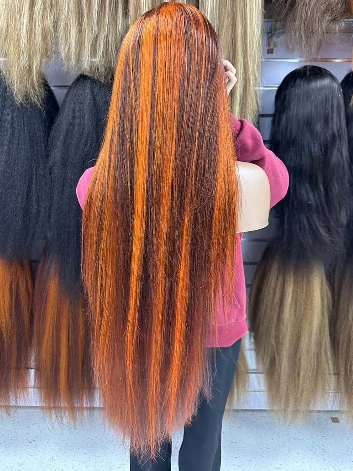 Straight Orange Brown Ombre Highlight 13x4 Lace Frontal Human Hair Wigs Remy Brazilian PrePlucked Highlight Lace Wigs Preplucked