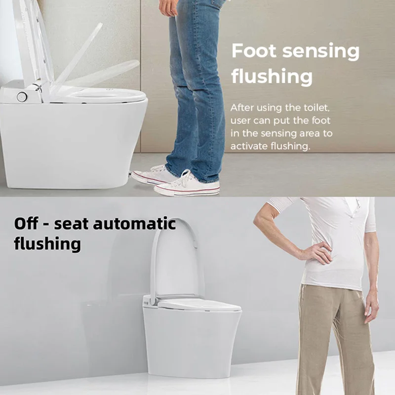 Smart Toilet Bidet Tankless Auto Open/Close Lid Elongated Dual Flush One-Piece Toilet