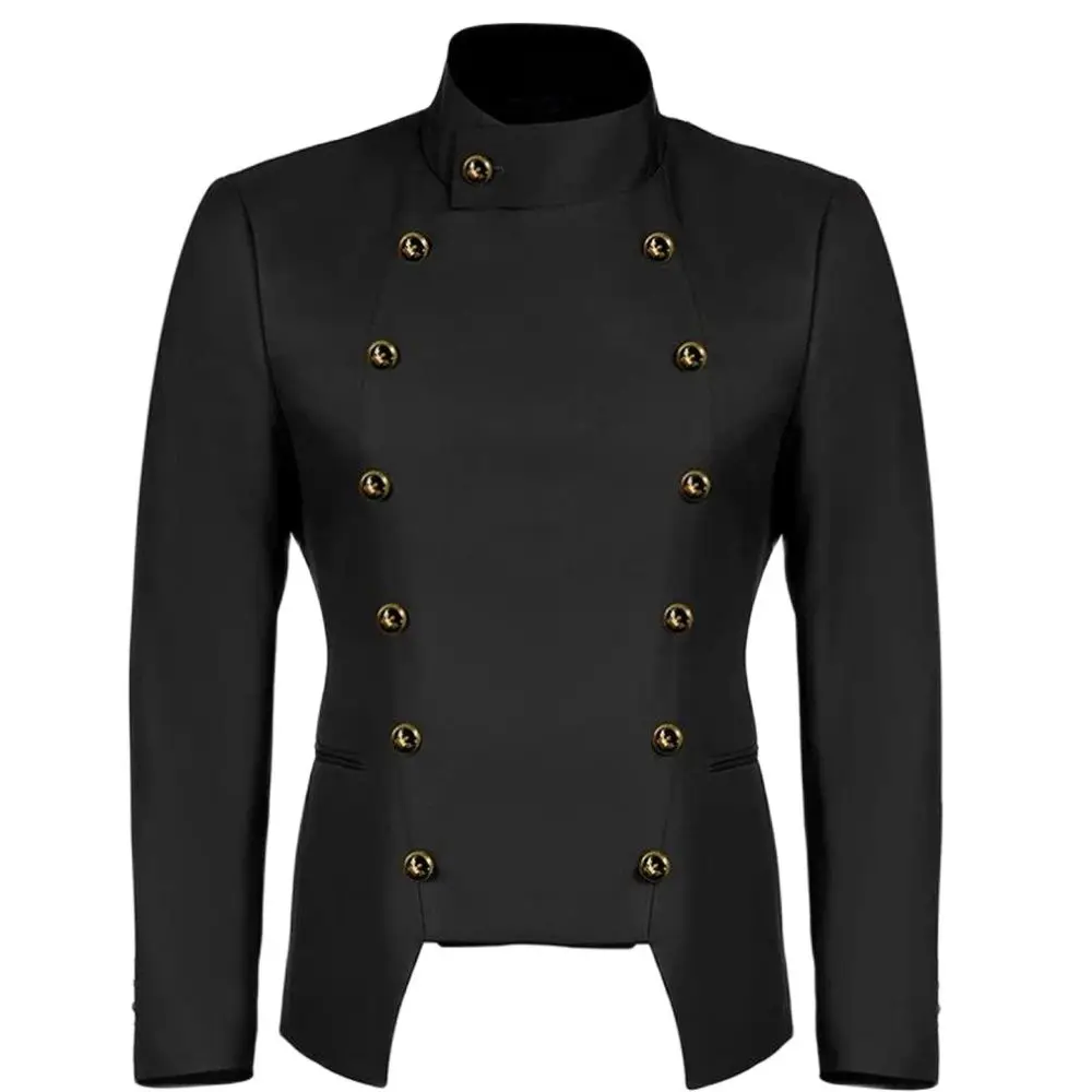 Men\'s Steampunk Black White Jacket Retro Vintage Coat Gothic Military Blazer Victorian Performance Costume