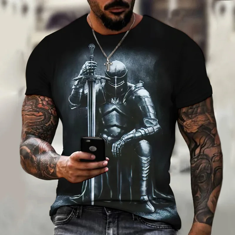 Moda verão templário 3d impresso camiseta masculina rua harajuku cruz tshirt para homem manga curta oversized tshirt vintage topo
