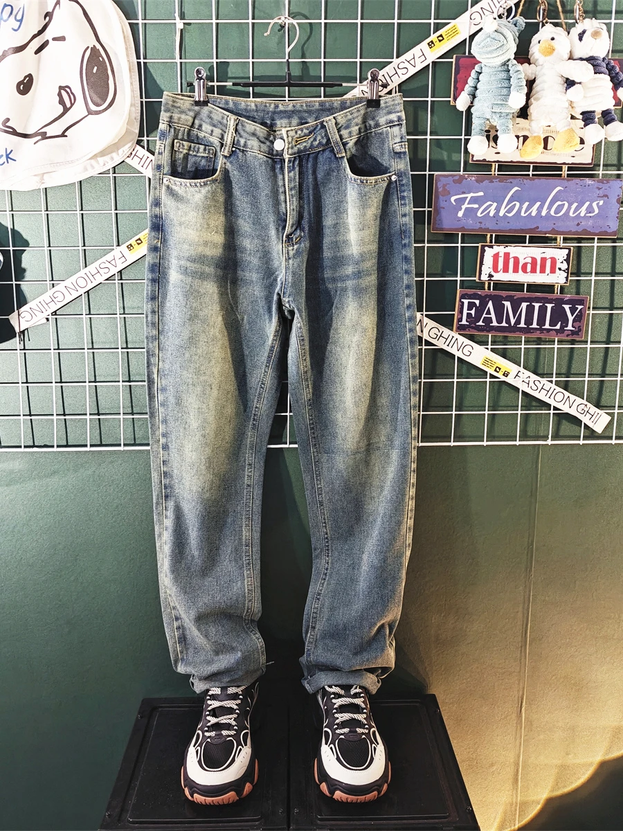 

Slim Fit Men's Jeans Bell Bot American Retro Casual Long Pants Spring Autumn New Sle Versatile Trendy Straight Leg Jeans
