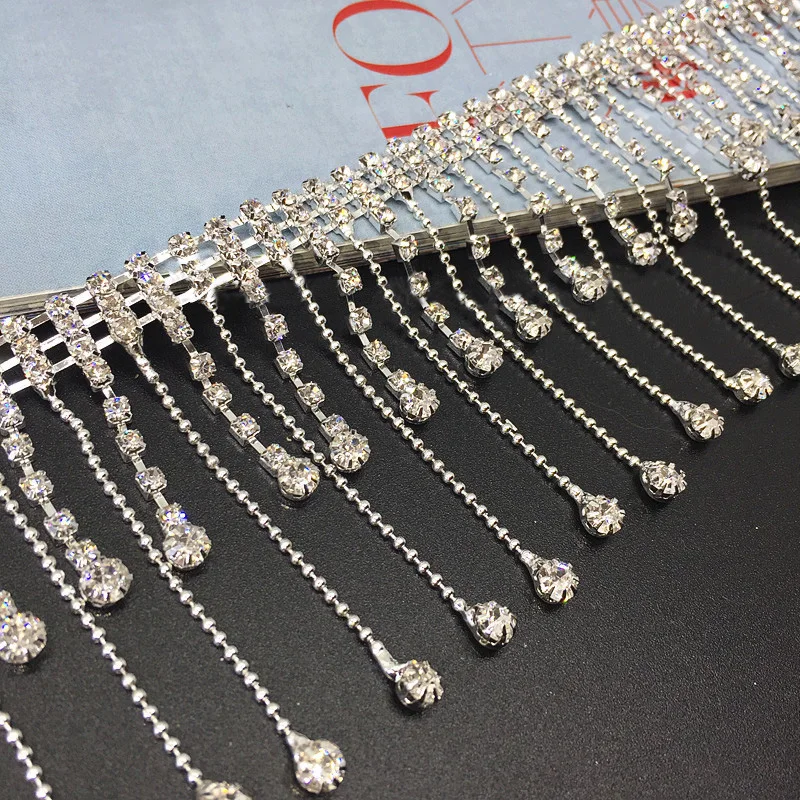 10/20cm Bling Rhinestone Crystal Chain Tassel Fringe Trim Ribbon Dress Wedding jewelry Garment Decor Costume Applique Diy Sewing