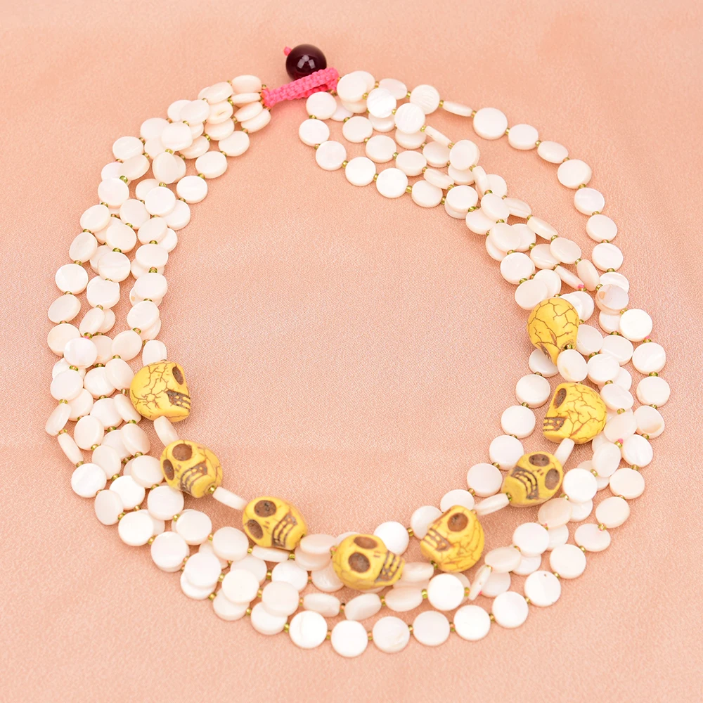 APDGG A61 Handmade 5 Rows Natural Mix Stone White Shell Yellow Turquoise Multi Strands Necklace