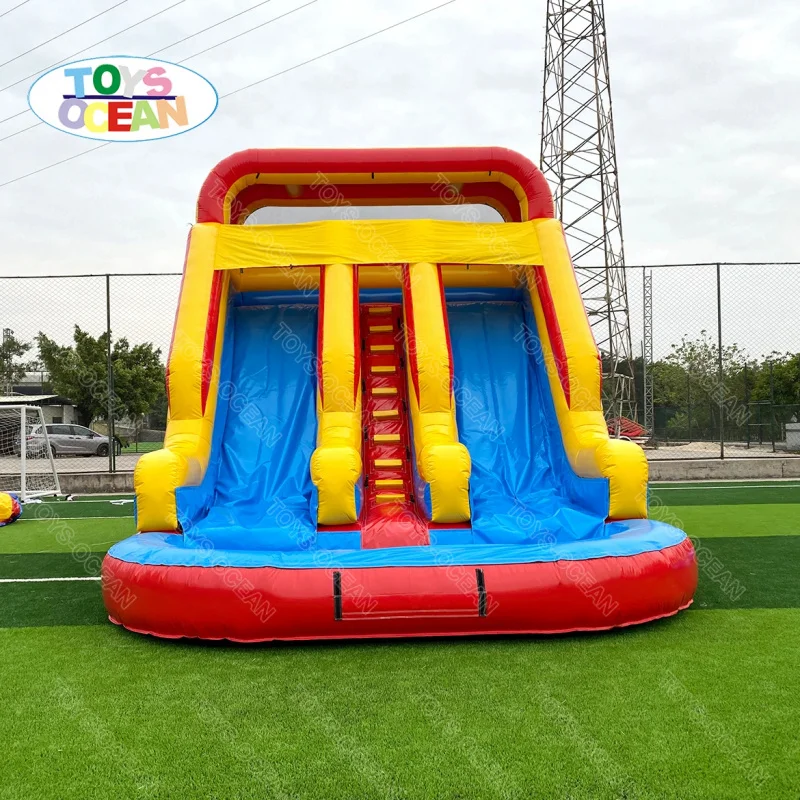 Red Yellow Blue Triple Lane Inflatable Water Slide | Commercial Grade Water Slide with Pool for Outdoor Summer Events