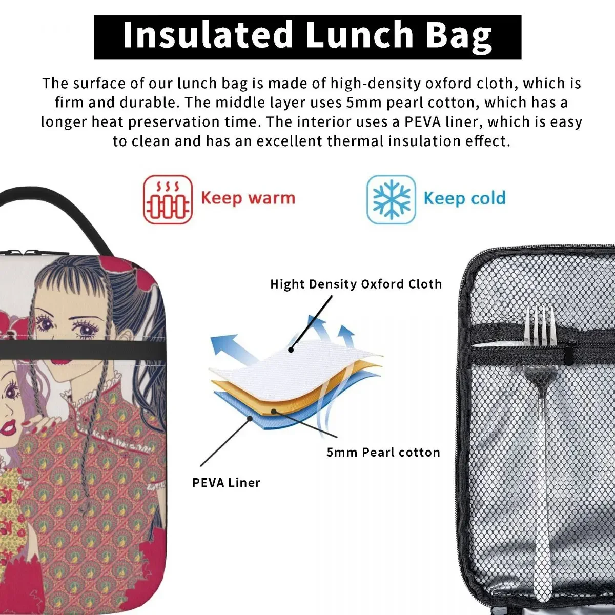 Paradise Kiss Insulated Lunch Bag Cooler Bag Reusable Anime Manga Large Tote Lunch Box Food Handbags School Outdoor