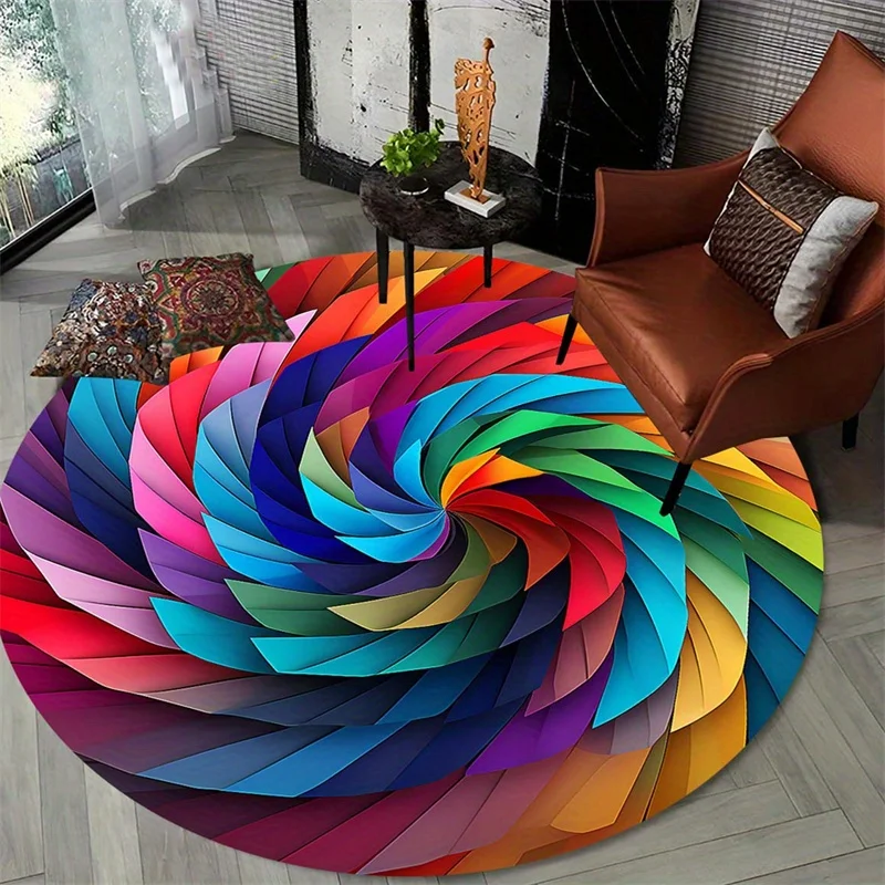 Abstract Colorful Paper Pinwheel Round Area Rug, Modern Non Slip Circle Carpet, Washable Living Room Bedroom Mat