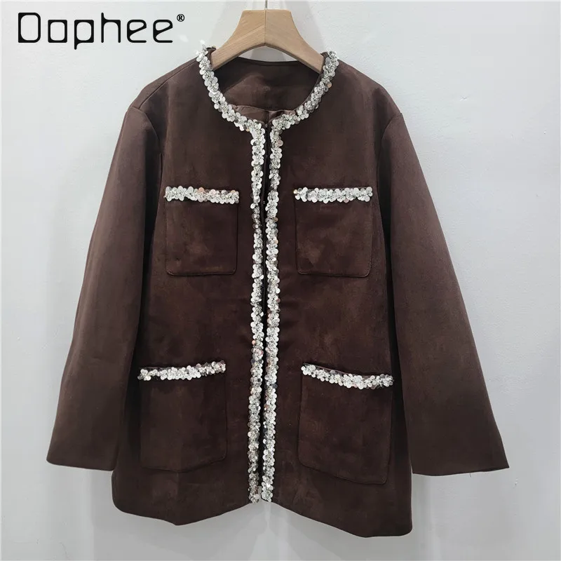 French Style High-End Light Luxury Retro Faux Leather Brown Coat for Women Autumn Winter New Fashionable Versatile Korea Ins Top