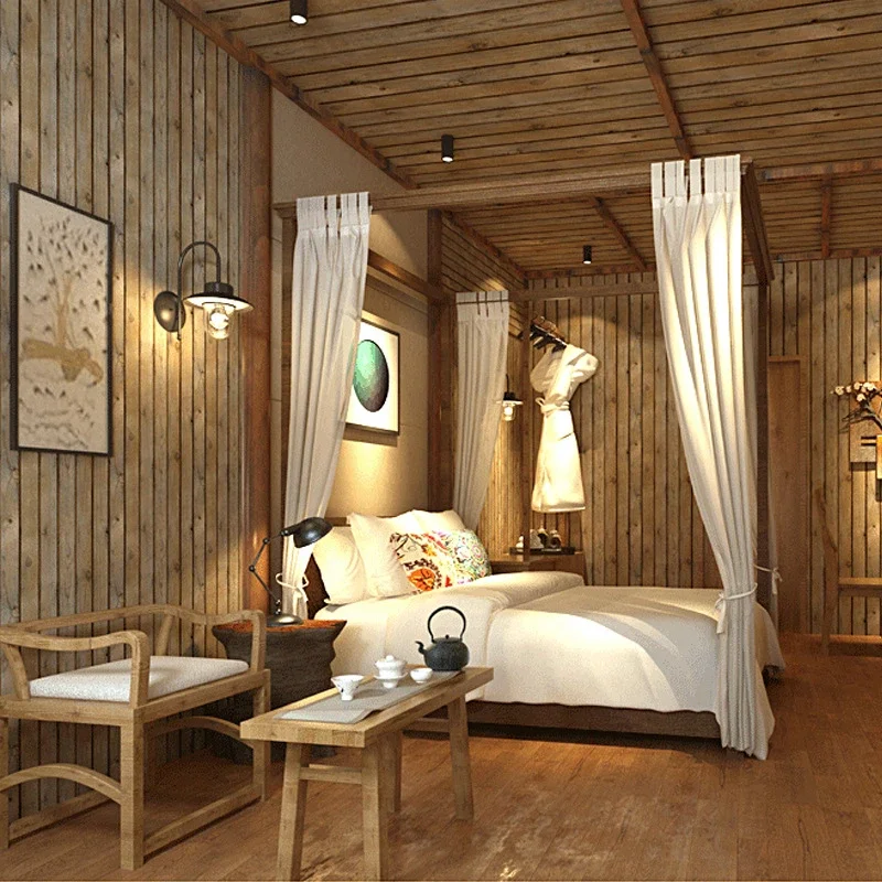 Imitation Wood Grain Wallpaper Original Wood Color Retro Wooden Board Ceiling Loft Ceiling Living Room Wallpaper Papel De Pared