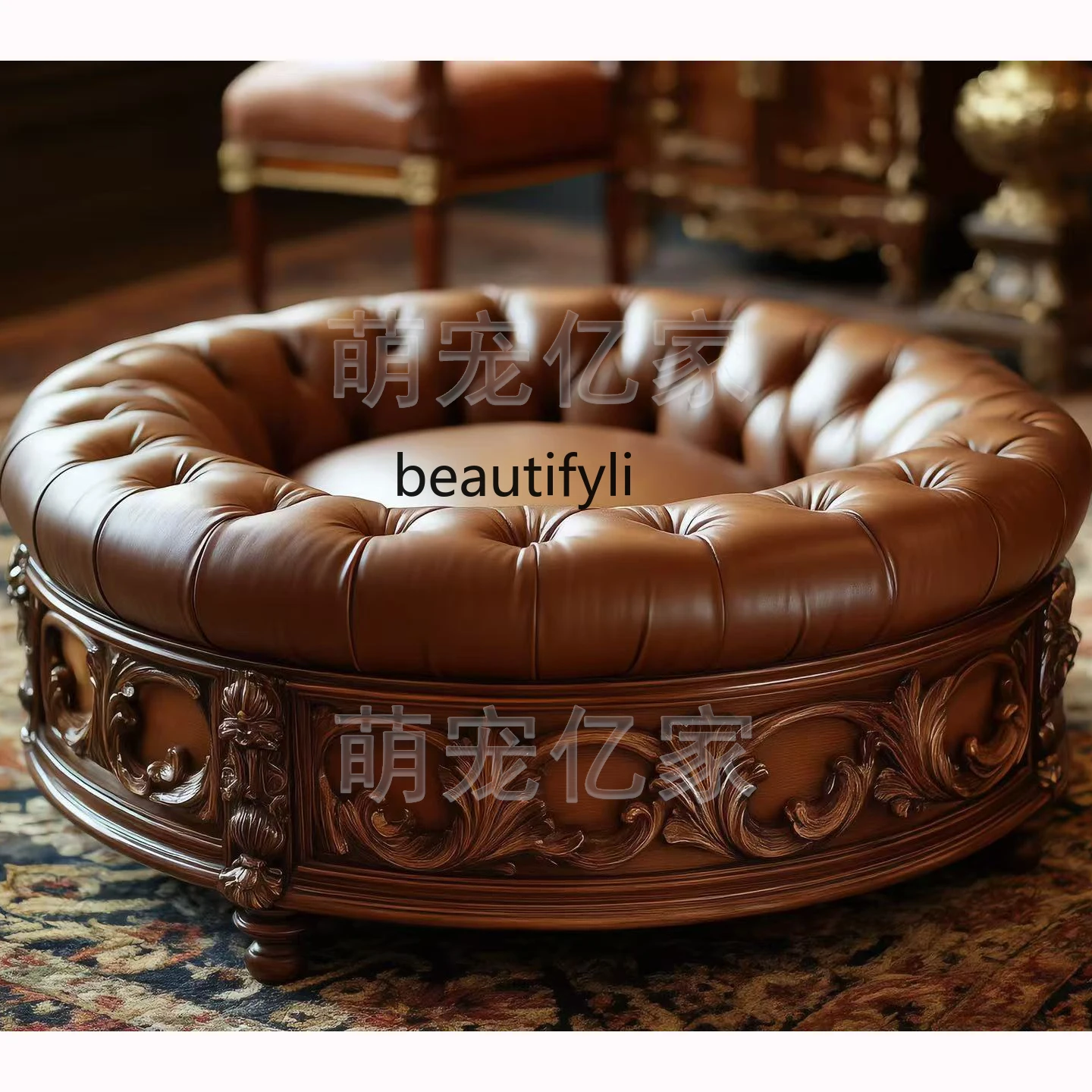 Pet Sofa Solid Wood Frame Dog Bed Small Medium Large Dog Bed Cat Bed Genuine Leather Cushion All-Season Universal Type
