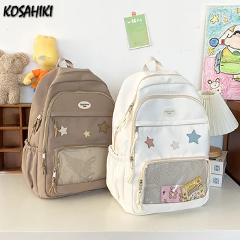 Mochila transparente de estrella estética japonesa Y2k para mujeres y estudiantes, mochila escolar informal de estrella Kawaii para niñas, mochilas Preppy de alta capacidad