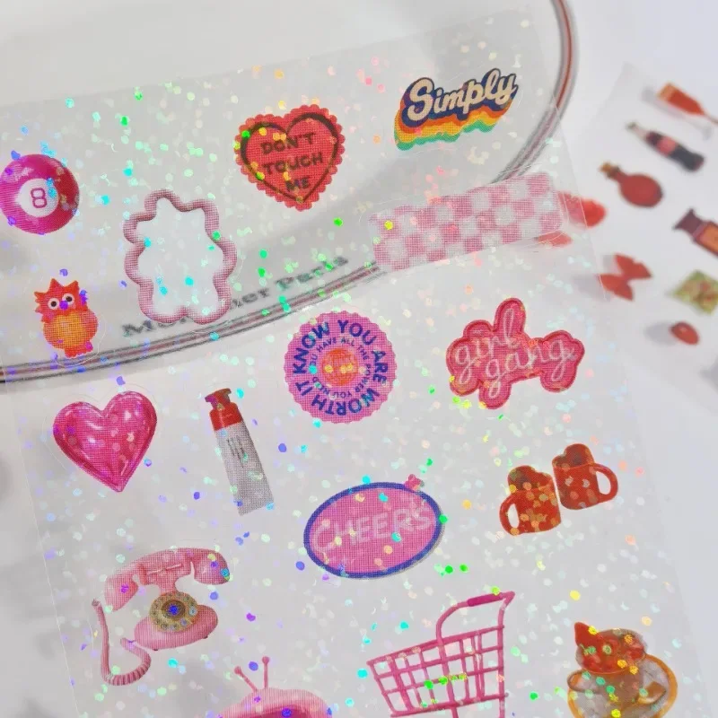 20Pcs/pack Cute Die-cut Flash Stickers Y2K Decorative Stickers for Scrapbooking DIY Phone Case Decoration Collage Material