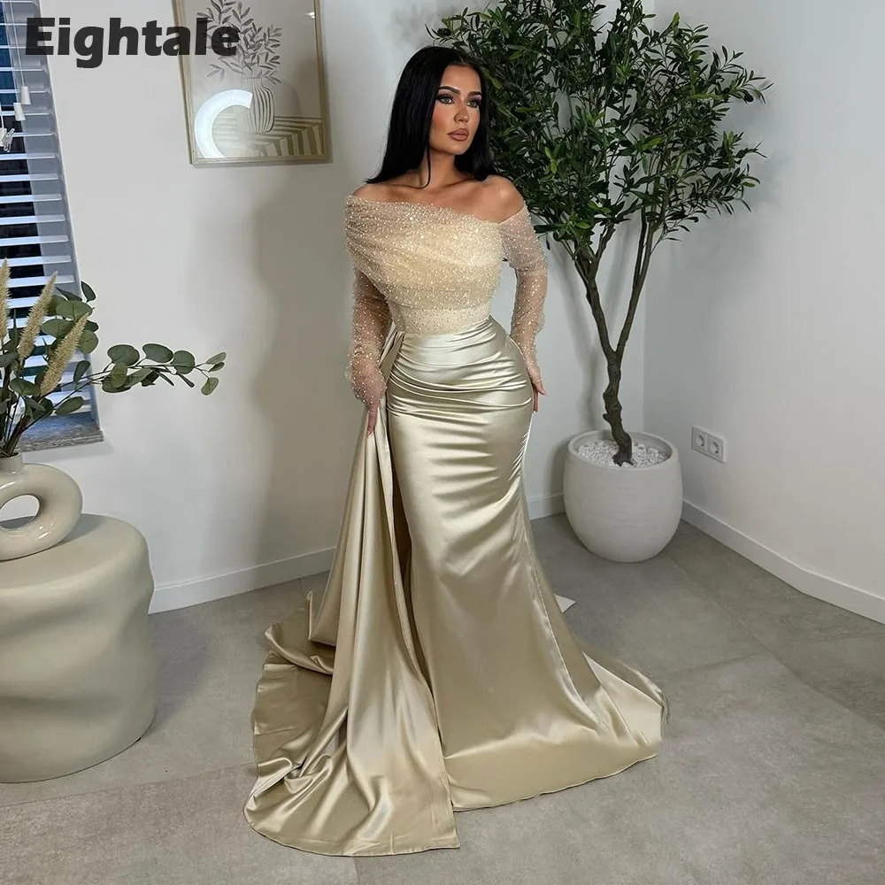 Eightale-Vestidos de Noche de lujo con lentejuelas, un hombro personalizado, manga larga, sirena, fiesta de boda