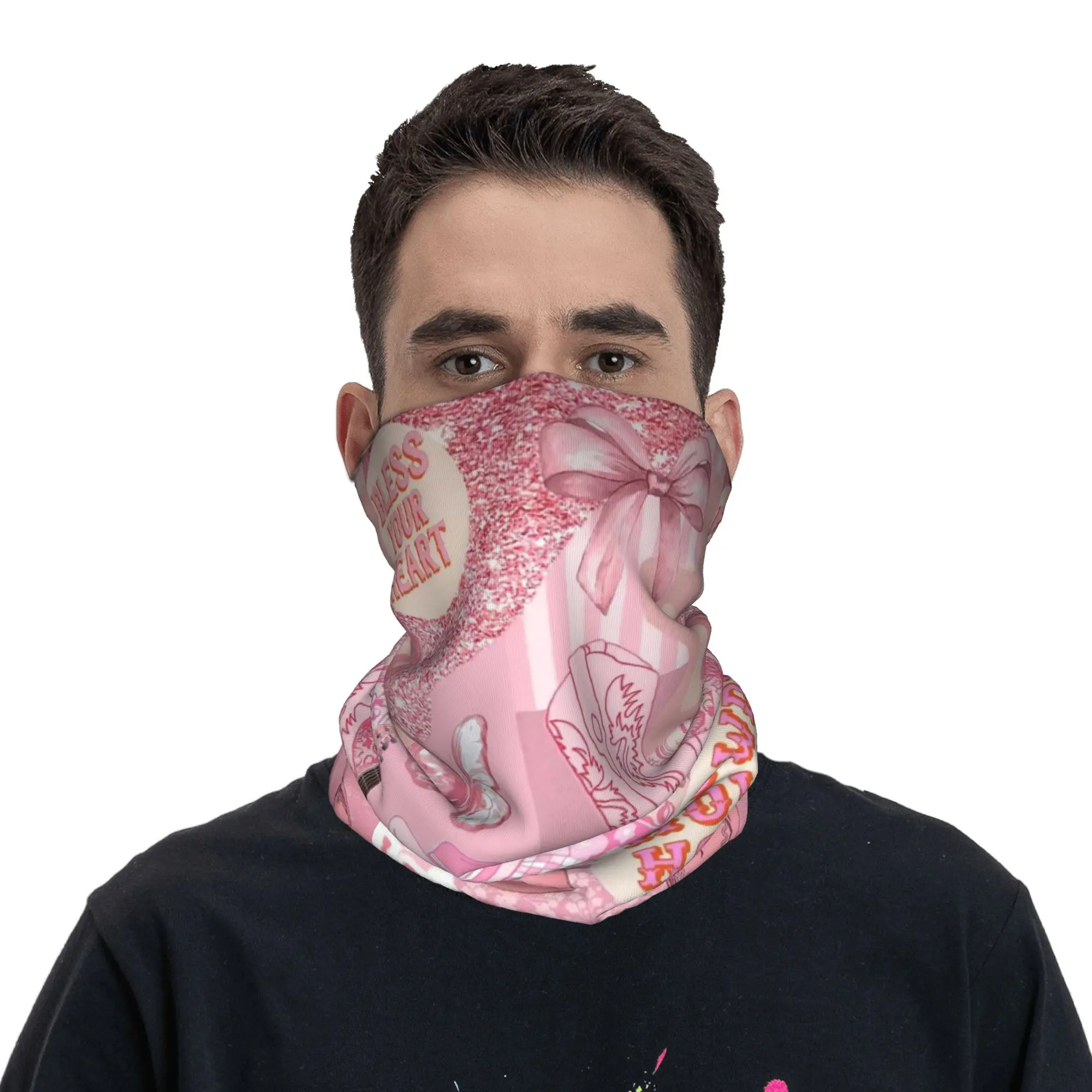 Pink Preppy Stars Cowgirl Bandana Neck Gaiter Printed Magic Scarf Face Mask Cycling Unisex Adult Windproof