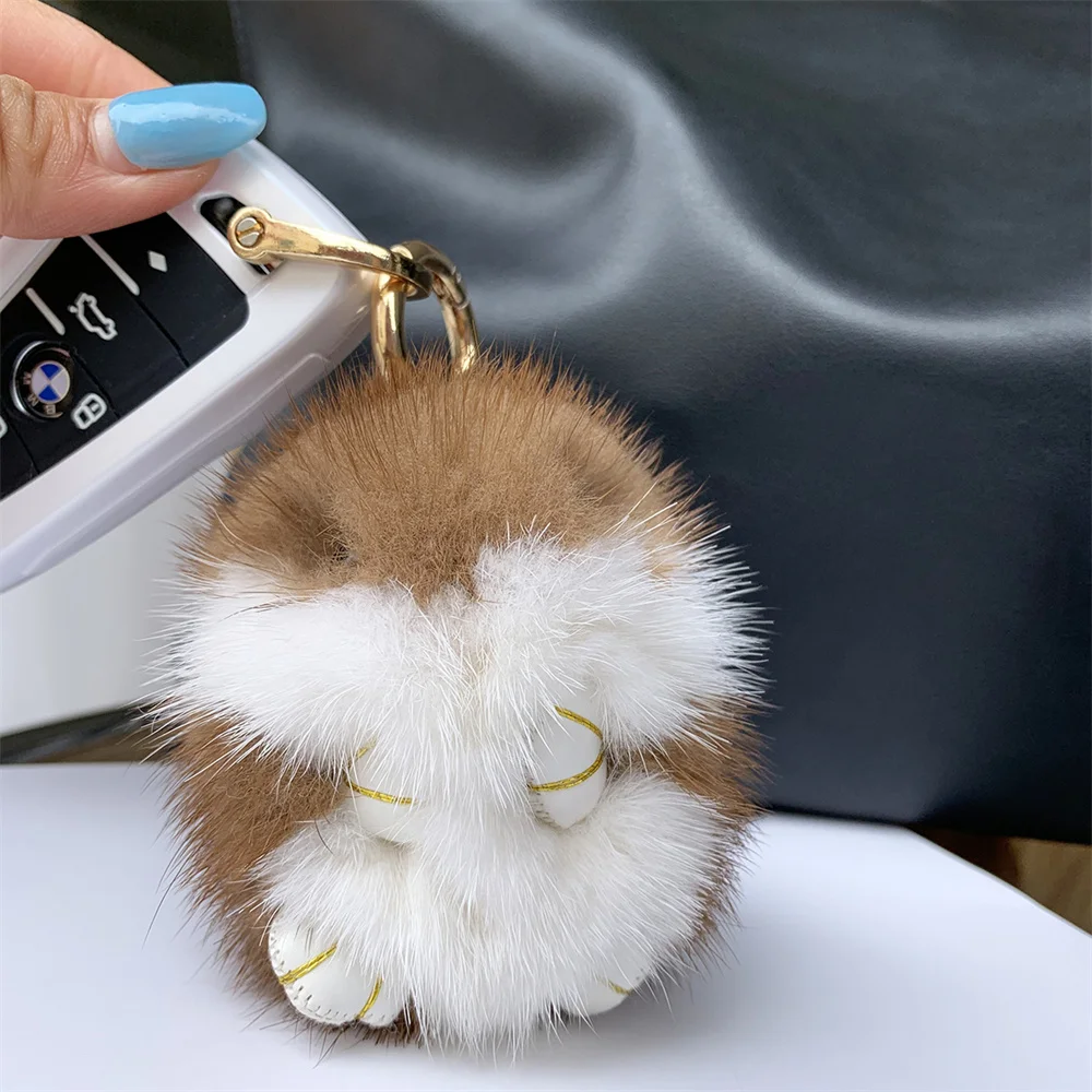 Natural Mink Hair Cute Mouse Bag Pendant 8cm Hamster Plush Doll Car Key Chain Women Cute Toys Kids Trinket Birthday Gifts