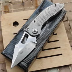 JUFULE 2024 New StitchA Titanium Handle Mark M390 Blade Tactical Pocket Camping Hunting Fishing Outdoor EDC Tool Folding Knife