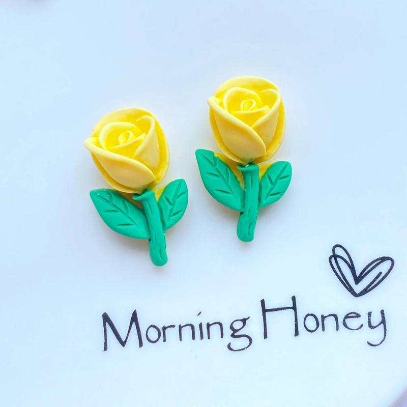 12Pcs New Cute Mini Cartoon Rose / Flower Flat Back Resin Cabochons Hairpin DIY Jewelry Craft Decoration Accessories