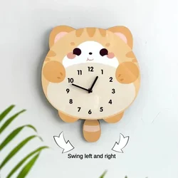 Rocking Cute Cat Wall Clock Living Room Decoration Simple Fashion Wall Clock Mute Punch Free Cartoon Wall Clock