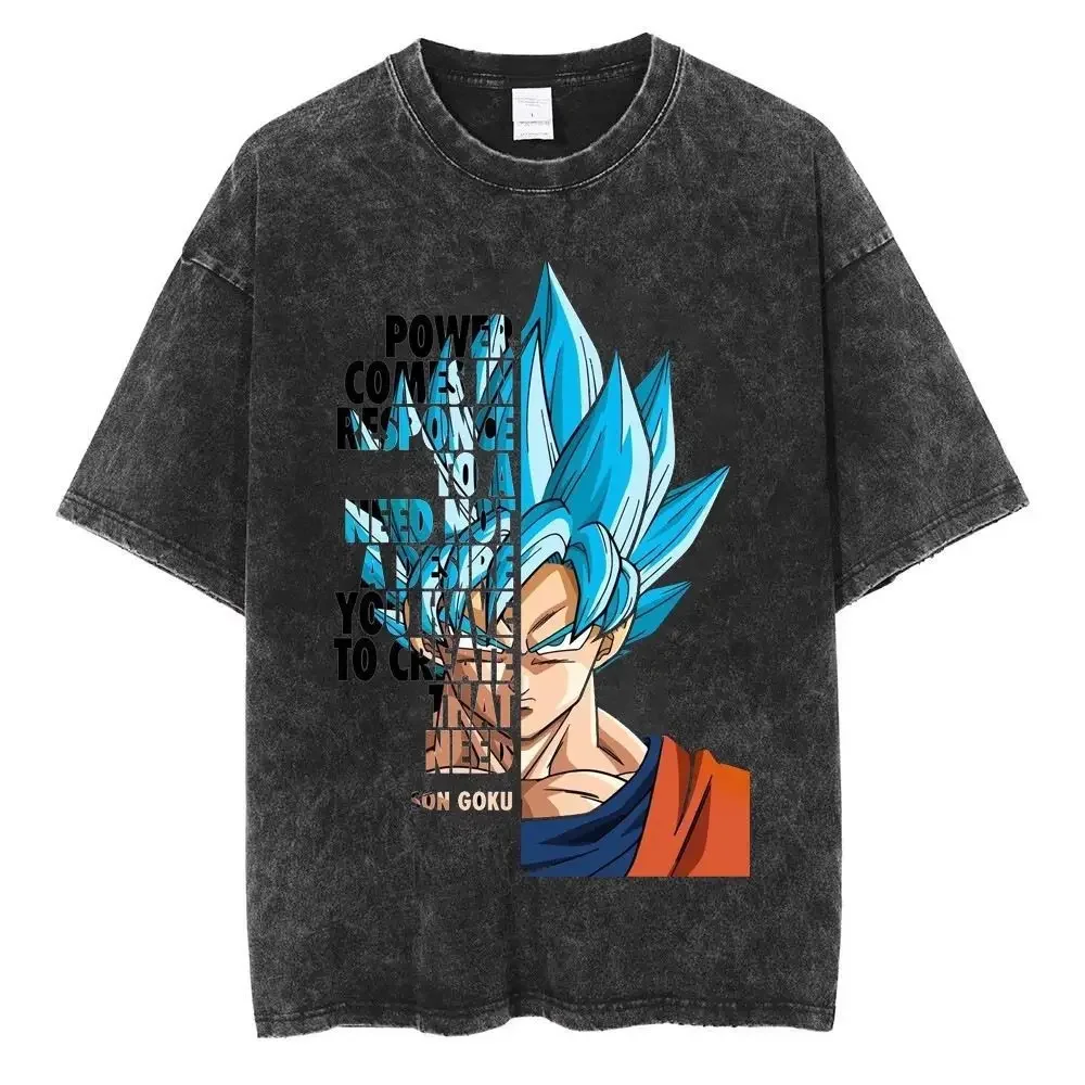 

Dragon Ball Washed T-Shirt Men Goku Super Saiyan God Print Cotton Loose Short Sleeve Summer Casual Streetwear Tops