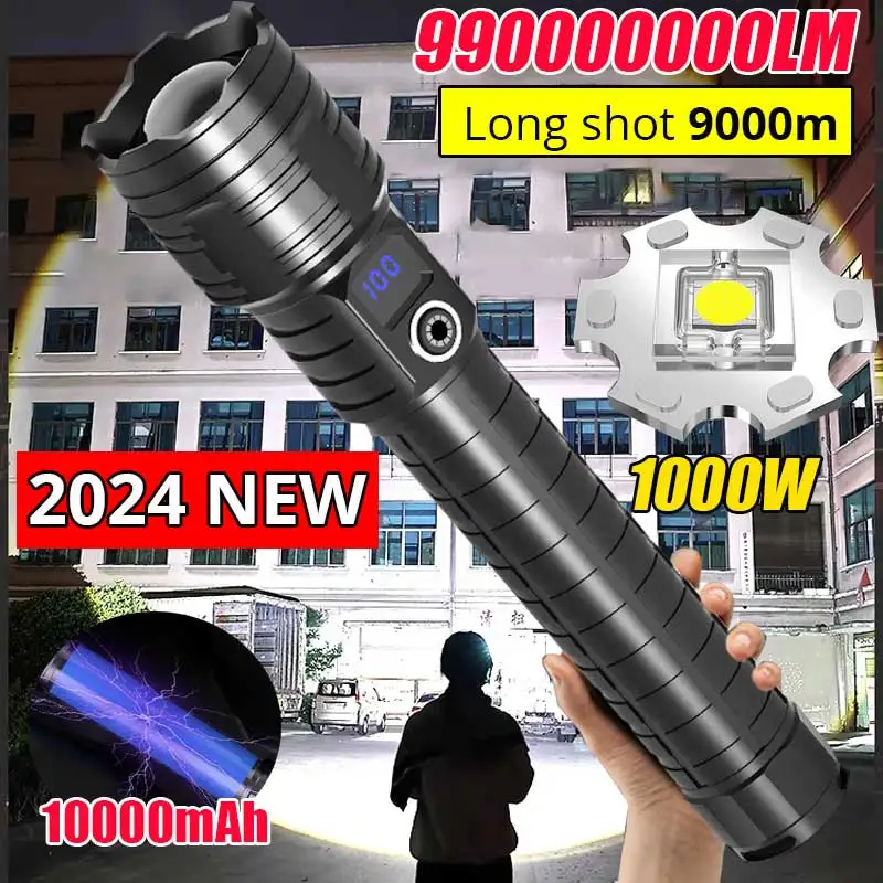 

10000mah Most Powerful Flashlight white Laser Type-c Lantern Flashlights 9000 Meter Rechargeable Headlight with Smart Display