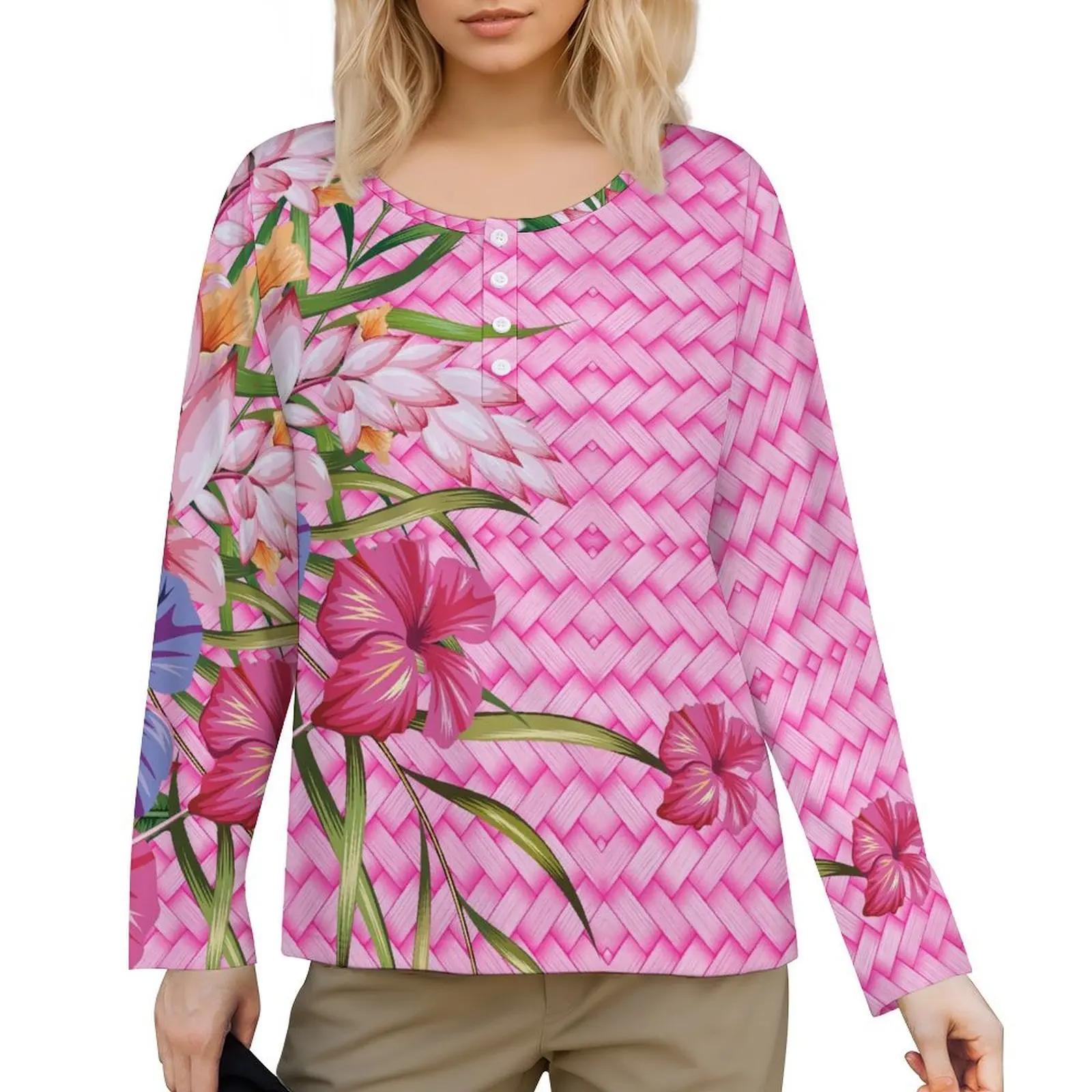 Simple And Stylish Women T-Shirt Classic Long Sleeve Comfortable Soft Fabric Polynesia  Custom Breasted Design