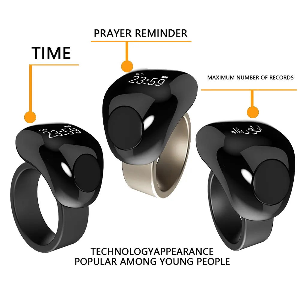Smart Rechargeable Tasbih Counter Rings With Waterproof LED Display Electronic Finger Ring Alarm Clock Electronic Counter