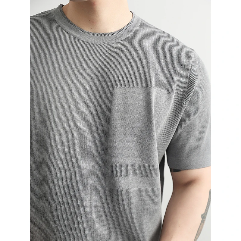 New Trendy Knitting T-Shirt  Men 2026 Summer Fashion Viscose Breathable Knitwear Short Sleeve Tops Pullover Knit Shirt