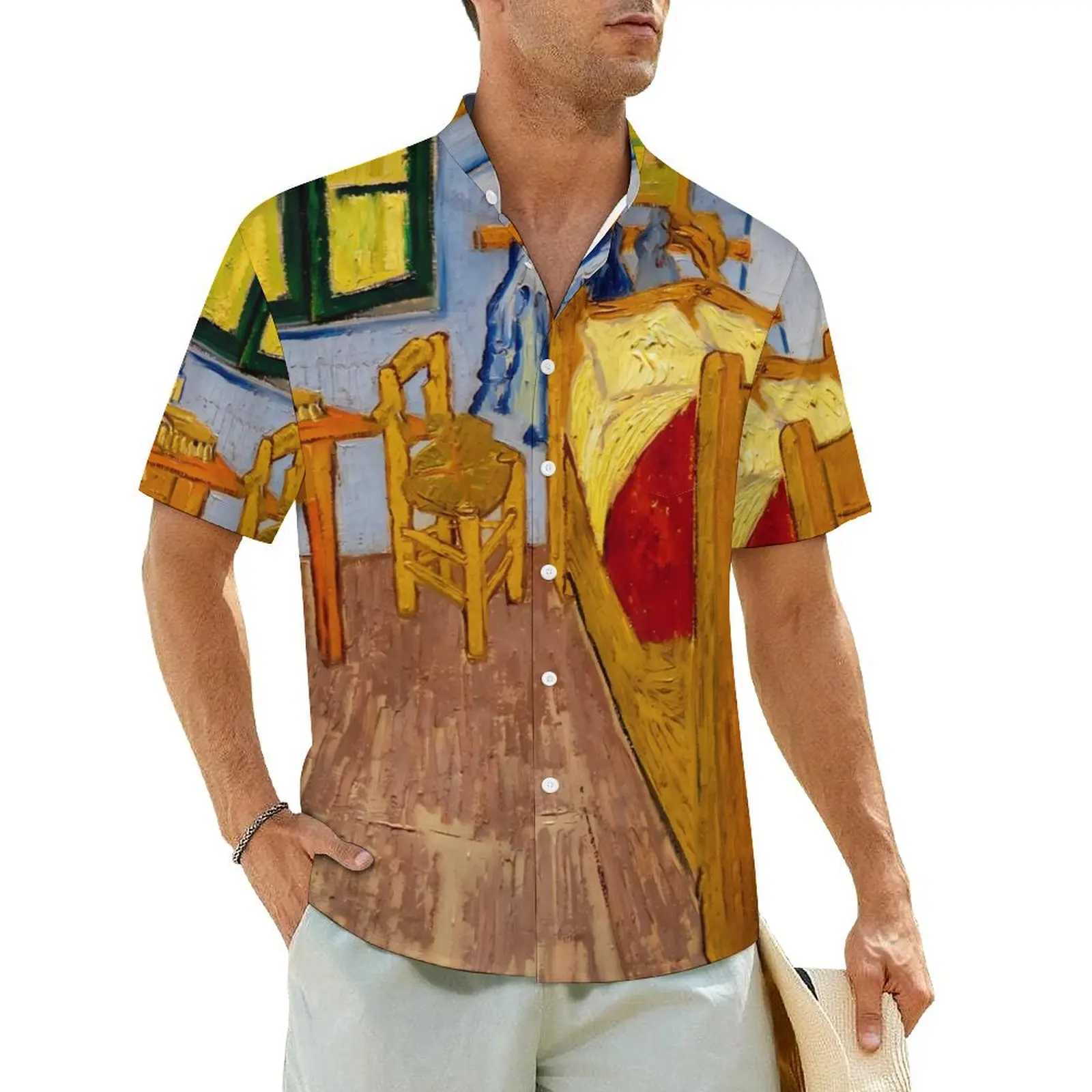 

Vincent Van Gogh Casual Shirt Bedroom Print Novelty Summer Shirts Mens Short Sleeves Beach Breathable Plus Size 3XL 4XL Blouses