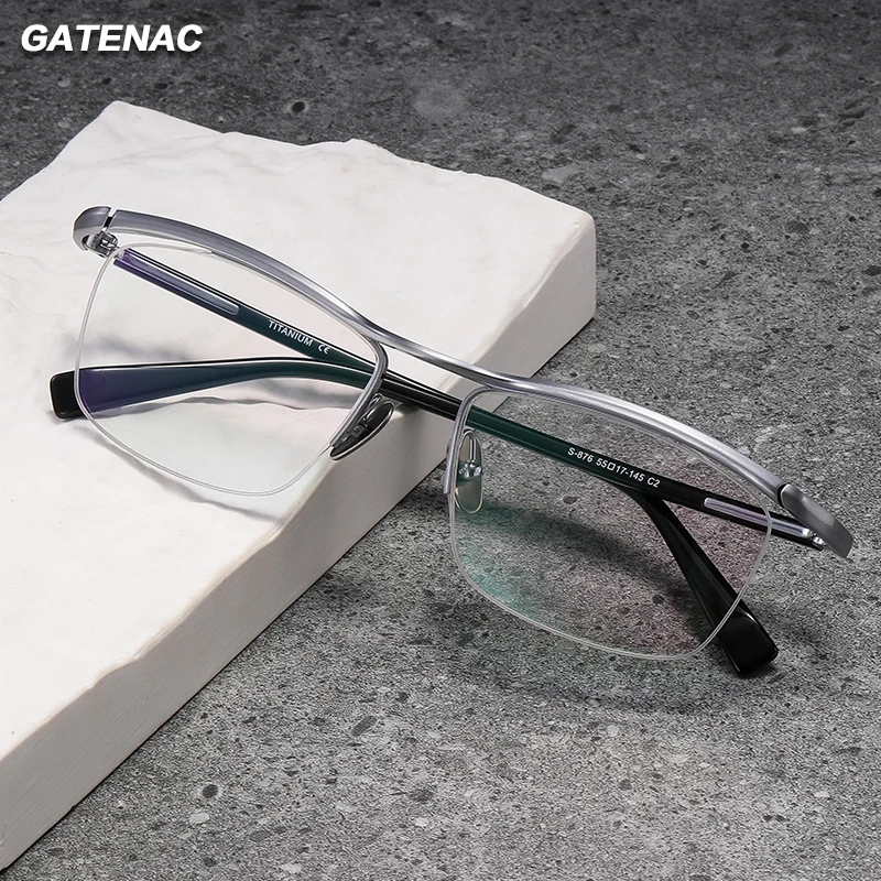 

Gatenac Quality Pure Titanium Glasses Frame Men Half Frame Prescription Eyeglasses Frame Women Luxury Brand Designer Eyewear