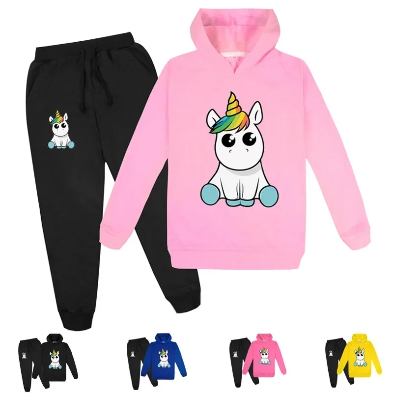 2024 Cartoon Boys Girls Unicorn Sport Clothing Sets Hoody Sweatershirt Pants Toddler Kids Clothes Children Causal Thin Tracksuit