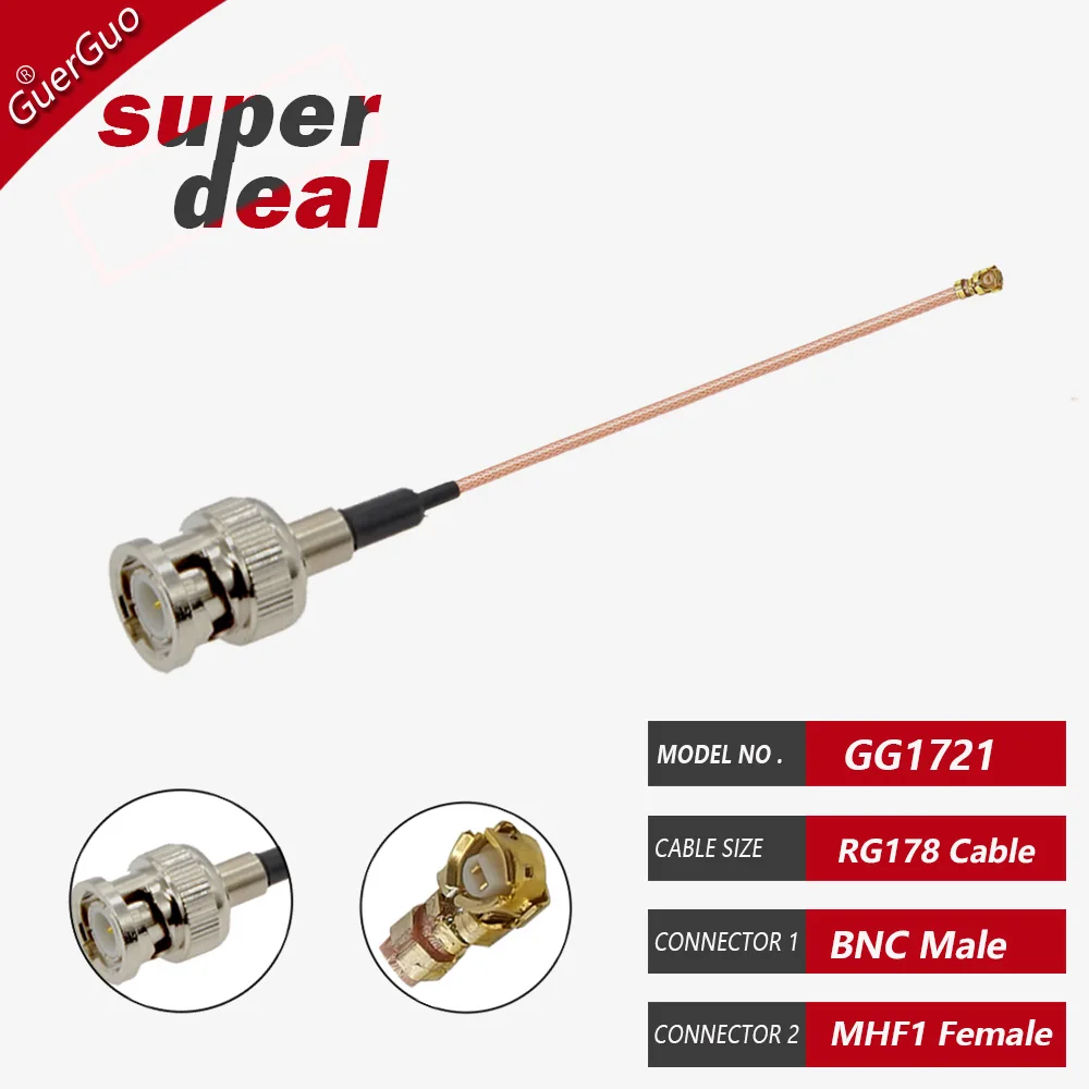 10PCS RG178 Cable MHF Female to Waterproof BNC Female Connector Video WiFi Antenna Extension Pigtail Jumper for Wholesale