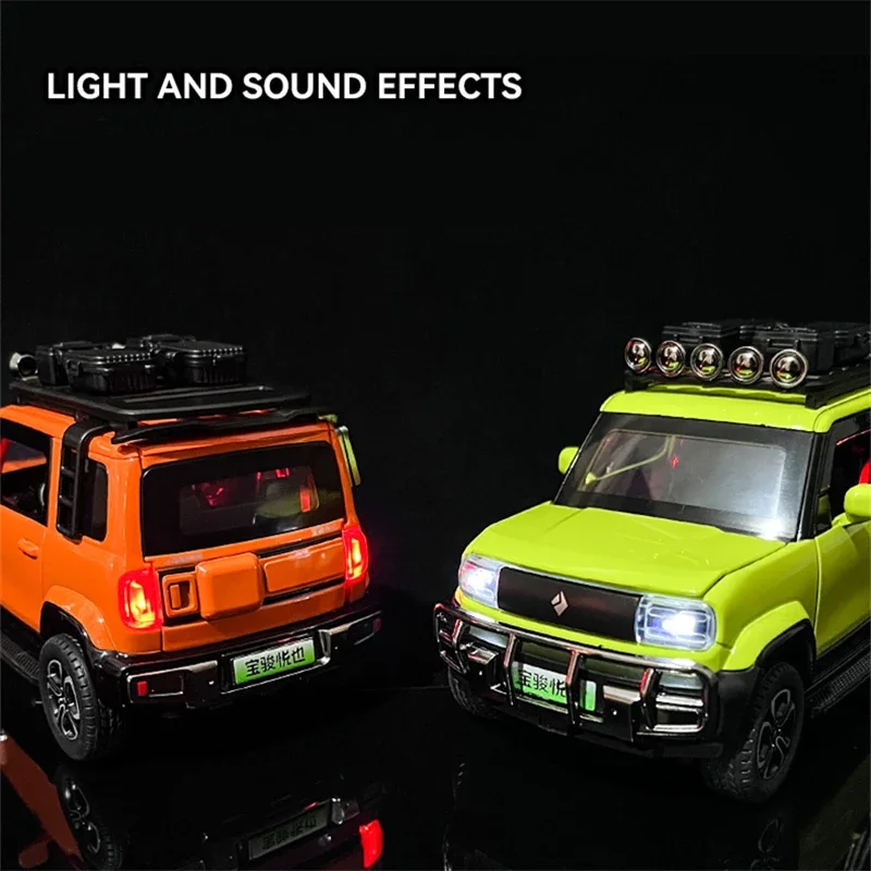 BAOJUN Yep mainan mobil diecast, mainan logam paduan Model mobil kendaraan Off-road suara dan cahaya hadiah anak-anak 1:32